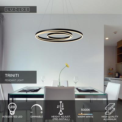 Lucide TRINITI - Pendant light - Ø 80 cm - LED Dim. - 3000K - Black